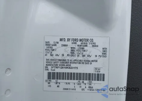 2009 Ford F-150 Xl/Xlt z USA, uszkodzony, nr VIN 1FTRF12819KB23175